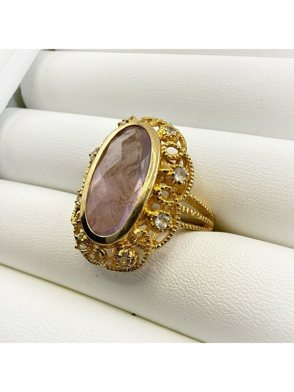 Michael Anthony Ring Statement Pink Ornate Halo Oval Gold Clad Sterling Silver 8